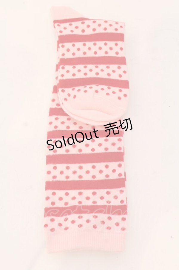 画像2: metamorphose / ボーダー＆ドットハイソックス  ピンク×アカ O-25-04-10-091-ME-ZA-IG-OS (2)