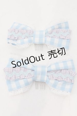 画像: Angelic Pretty / POPチェックリボンコーム  サックス×ラベンダー O-25-04-10-094-AP-AC-IG-OS