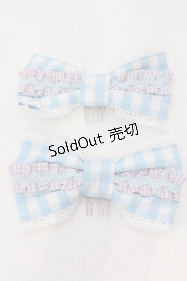 画像1: Angelic Pretty / POPチェックリボンコーム  サックス×ラベンダー O-25-04-10-094-AP-AC-IG-OS (1)
