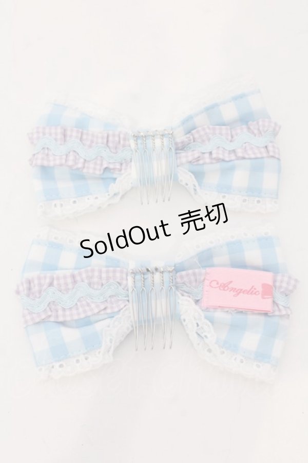 画像2: Angelic Pretty / POPチェックリボンコーム  サックス×ラベンダー O-25-04-10-094-AP-AC-IG-OS (2)