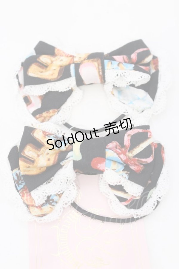 画像1: metamorphose / ビスケット柄リボンヘアゴム（2個Set）  クロ O-25-04-10-114-ME-AC-OW-OS (1)