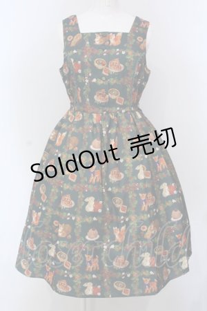 画像: axes femme kawaii / 森のケーキ屋さん柄ジャンスカ  グリーン O-25-04-10-011-AX-OP-IG-OS