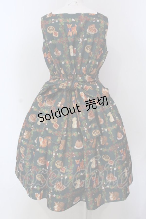 画像4: axes femme kawaii / 森のケーキ屋さん柄ジャンスカ  グリーン O-25-04-10-011-AX-OP-IG-OS (4)