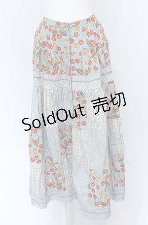 画像: PINK HOUSE / チェリーパッチワークスカート  ブルー O-25-04-13-018-LO-SK-OW-OS