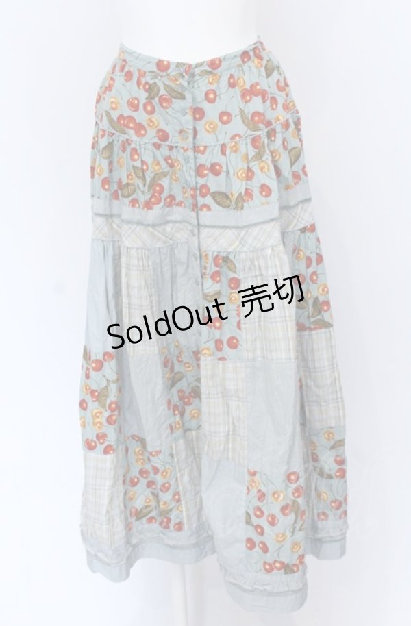 画像1: PINK HOUSE / チェリーパッチワークスカート  ブルー O-25-04-13-018-LO-SK-OW-OS (1)