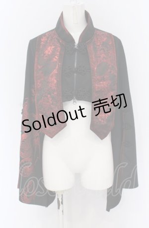 画像: Qutie Frash / チャイナショートカーデ  ブラック×レッド O-25-04-13-023-QU-JA-OW-OS
