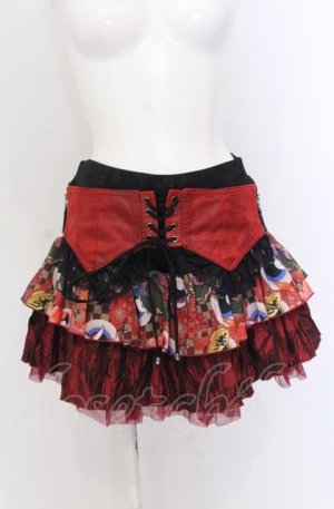 画像: Qutie Frash / 和柄フリルスカート  レッド O-25-04-14-040-QU-SK-OW-OS