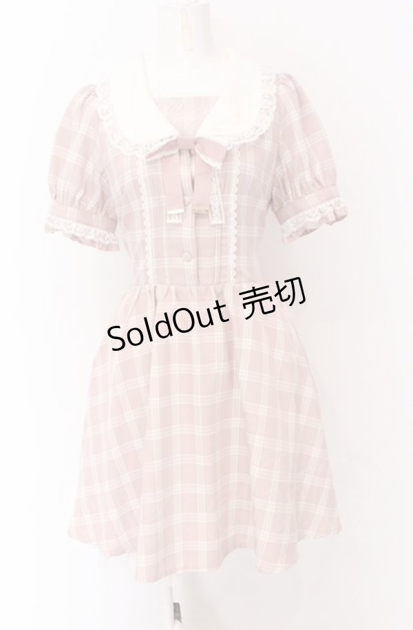 画像1: Secret Honey / 衿レースチェックワンピース  ピンク O-25-04-14-009-CA-OP-OW-OS (1)