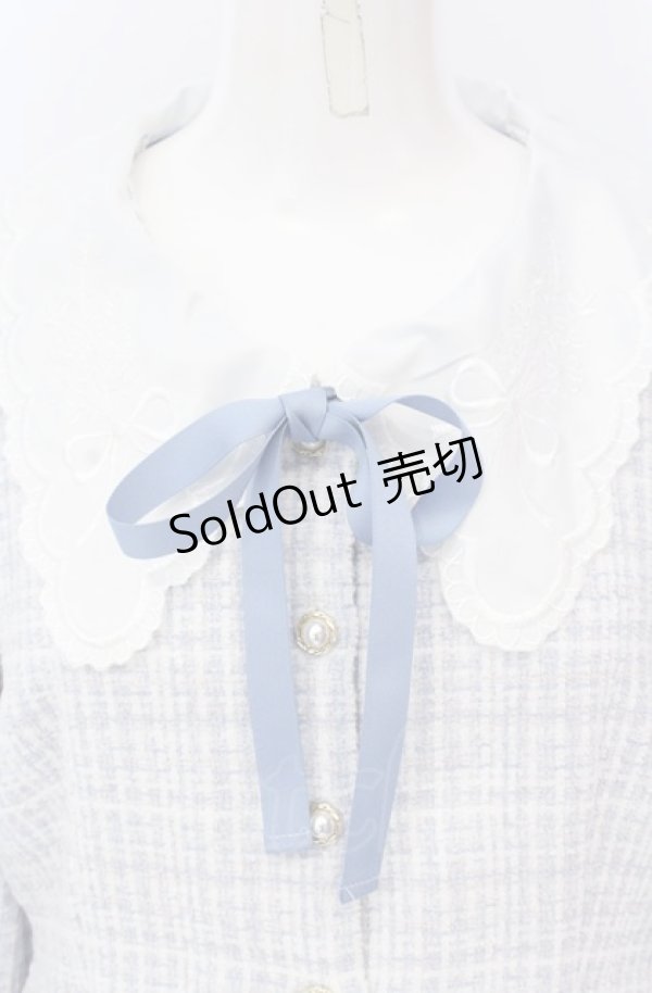 画像2: axes femme POETIQUE / 刺繍襟モールツイードジャケット M サックス O-25-04-14-017-AX-JA-OW-OS (2)