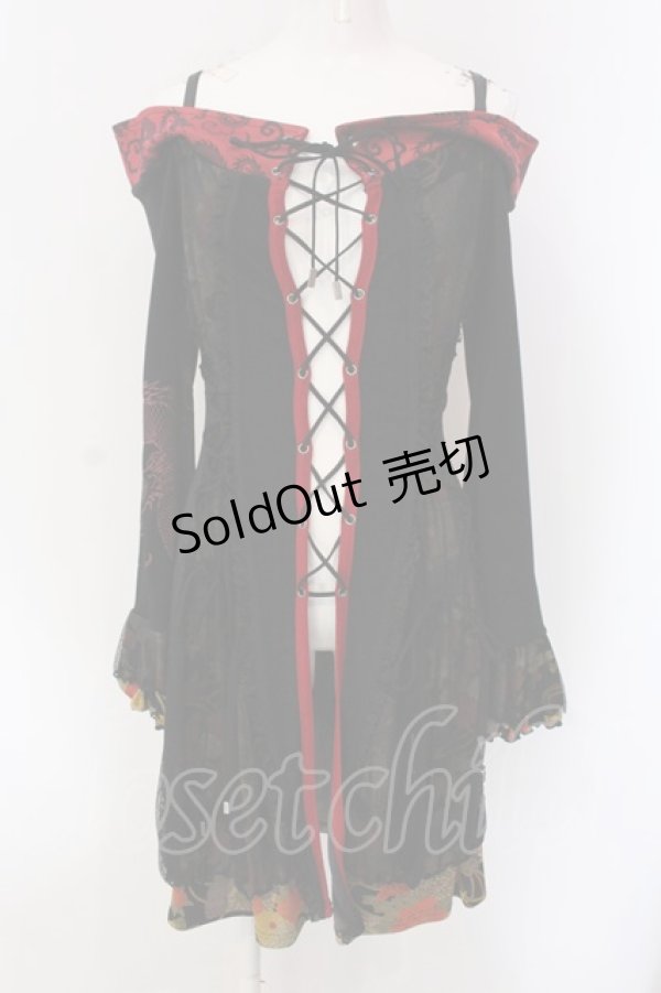 画像1: Qutie Frash / レースアップオフショルチュニック【旧タグ】  ブラック×レッド×ちりめん O-25-04-15-027-QU-OP-IG-OS (1)