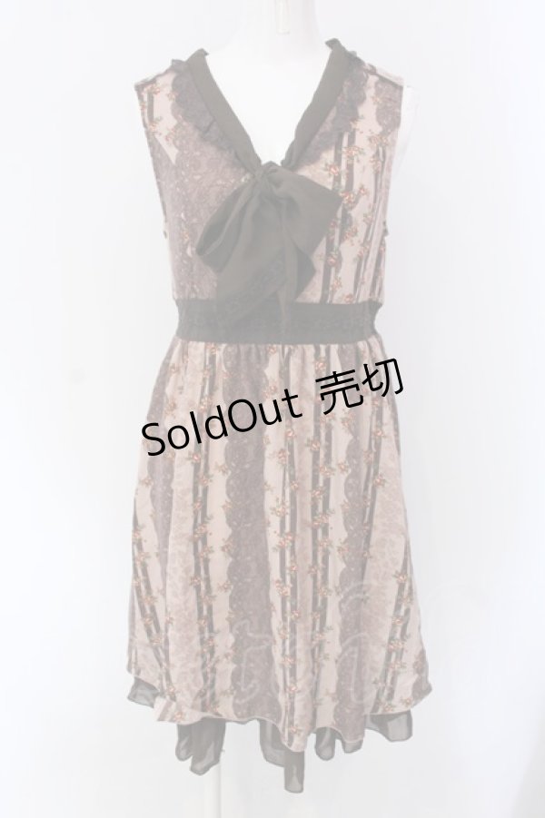 画像1: axes femme / レースプリントボウタイワンピース M ピンクベージュ O-25-04-15-037-AX-OP-IG-OS (1)