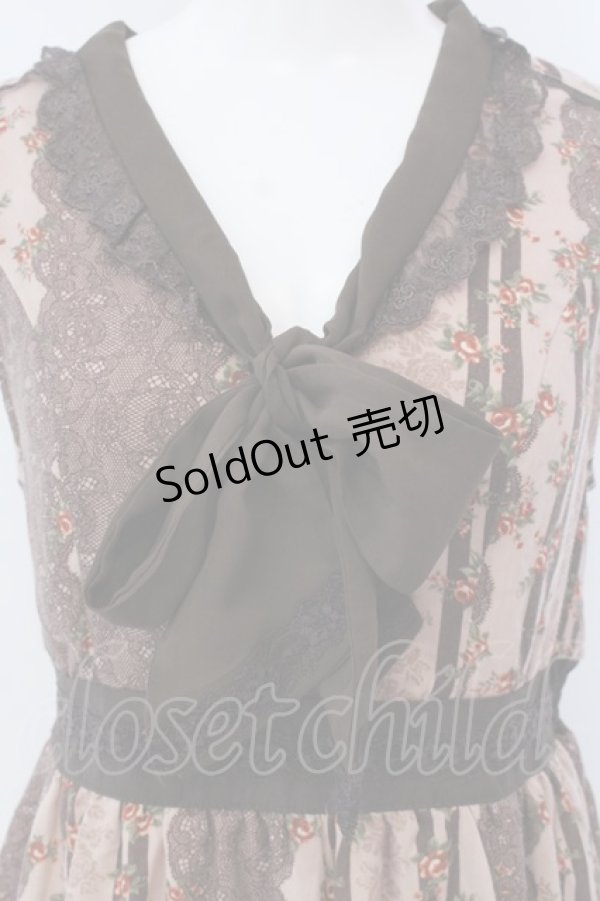 画像2: axes femme / レースプリントボウタイワンピース M ピンクベージュ O-25-04-15-037-AX-OP-IG-OS (2)