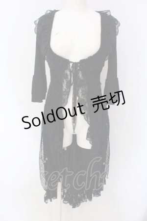 画像: Qutie Frash / 異素材レース半袖カーディガン  ブラック O-25-04-15-040-QU-TO-IG-OS