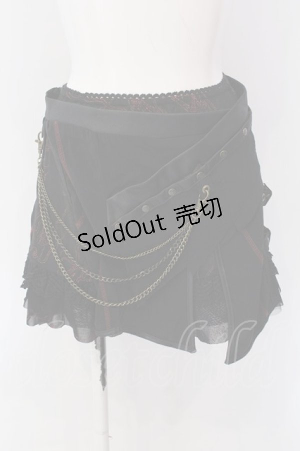 画像1: Ozz Croce / チェーン付レイヤードスカート  レッド×ブラック O-25-04-15-042-OO-SK-IG-OS (1)