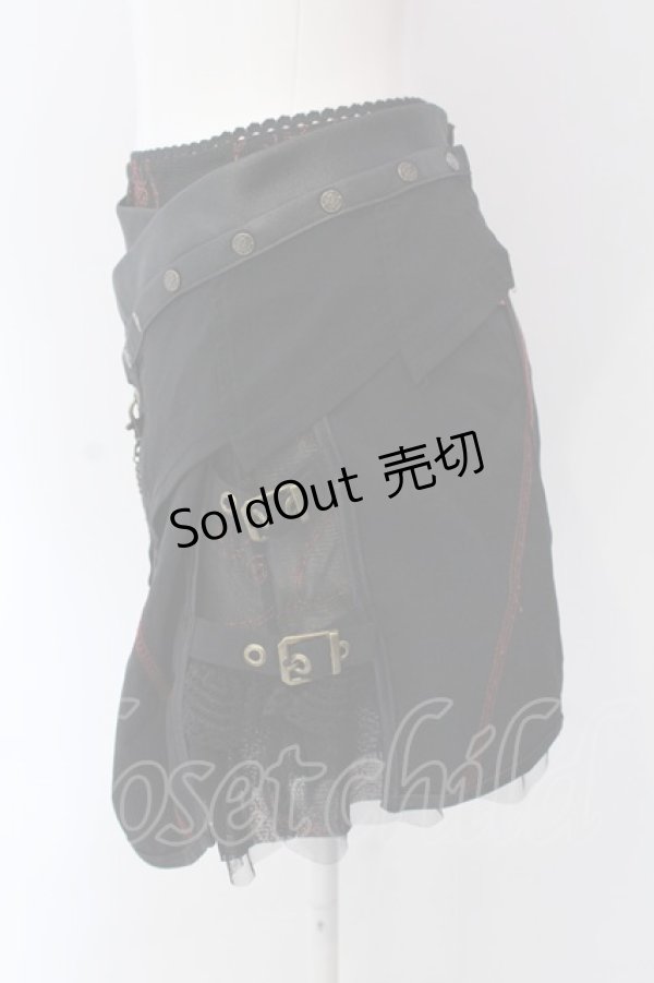 画像2: Ozz Croce / チェーン付レイヤードスカート  レッド×ブラック O-25-04-15-042-OO-SK-IG-OS (2)
