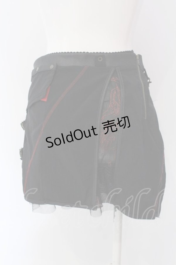 画像3: Ozz Croce / チェーン付レイヤードスカート  レッド×ブラック O-25-04-15-042-OO-SK-IG-OS (3)