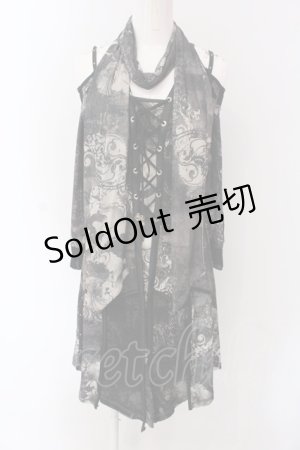 画像: Ozz Croce / ストール付きレースアップオフショルワンピース  グレー×ブラック O-25-04-15-045-OO-OP-IG-OS