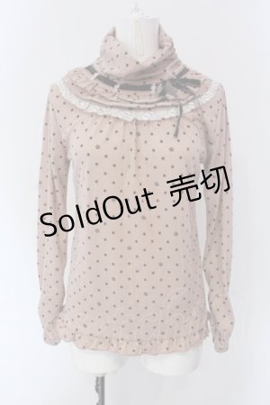 画像: axes femme / はしごリボンドットハイネックカットソー  ピンクベージュ O-25-04-15-047-AX-TO-IG-OS