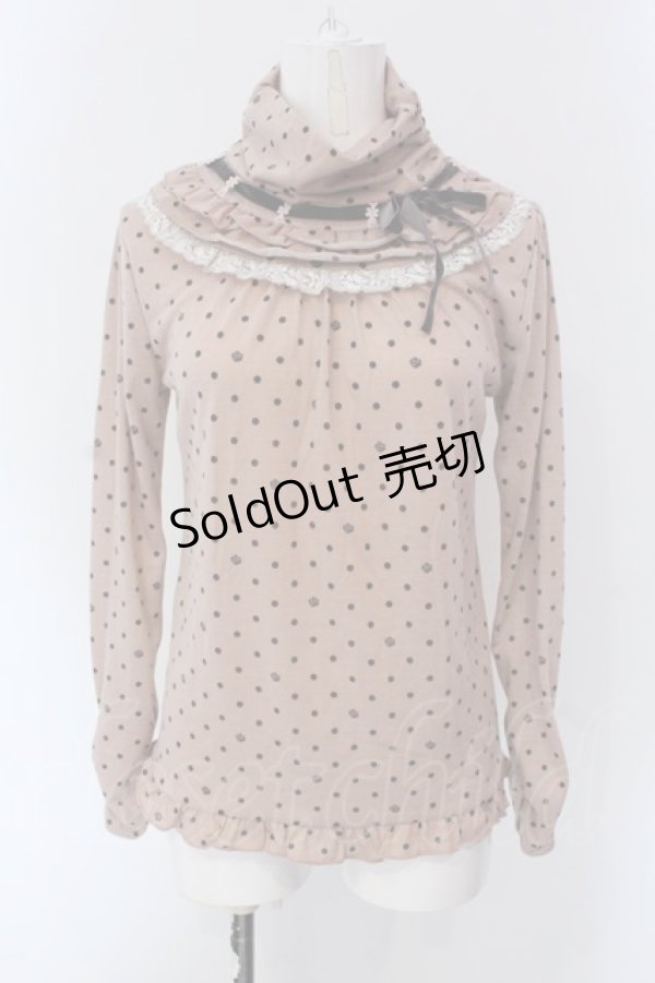 画像1: axes femme / はしごリボンドットハイネックカットソー  ピンクベージュ O-25-04-15-047-AX-TO-IG-OS (1)