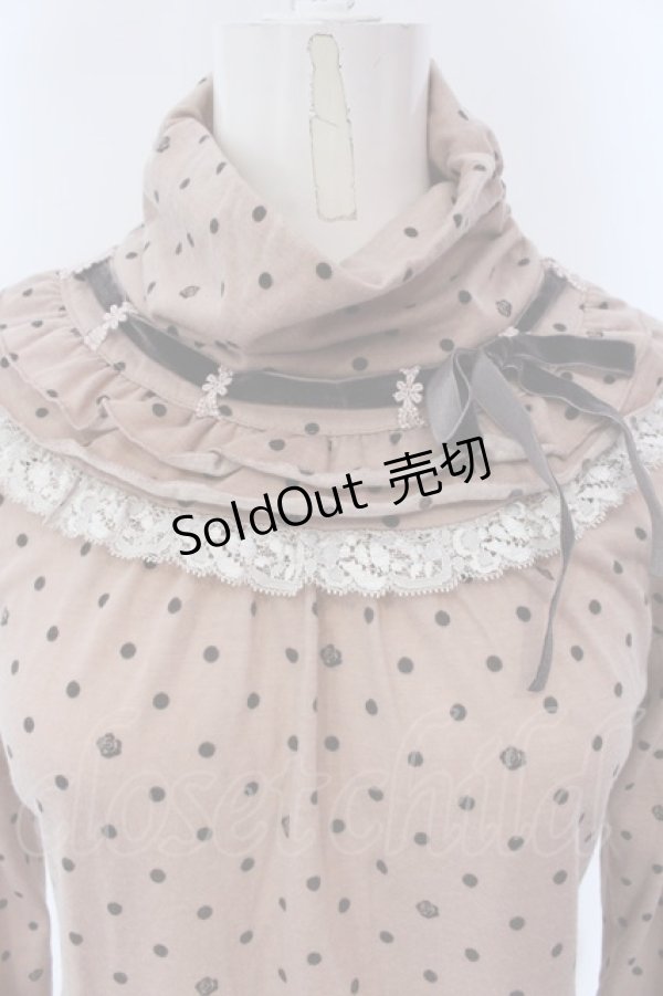 画像2: axes femme / はしごリボンドットハイネックカットソー  ピンクベージュ O-25-04-15-047-AX-TO-IG-OS (2)