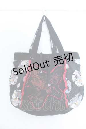 画像: kikou / 和柄コーデュロイ切り替えトートバッグ  ブラック O-25-04-15-1002-GO-BG-IG-OS