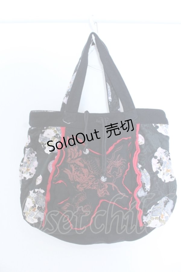 画像1: kikou / 和柄コーデュロイ切り替えトートバッグ  ブラック O-25-04-15-1002-GO-BG-IG-OS (1)