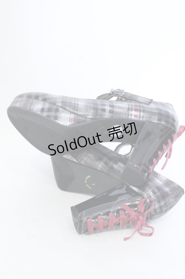 画像7: YOSUKE / チャンキーヒールパンプス L ラメチェック O-25-04-15-1017-PU-SH-IG-ZT-K001 (7)