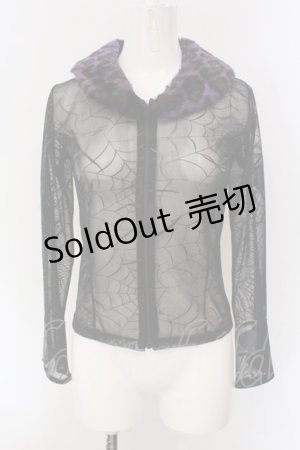 画像: Qutie Frash / レオパードティペットネットジオップカーディガン【旧タグ】  ブラック×パープル O-25-04-15-057-QU-TO-IG-OS
