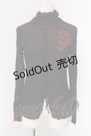 画像: Ozz On / 龍刺繍ネットギャザーカットソー  ブラック×レッド O-25-04-15-006-OO-TO-IG-OS