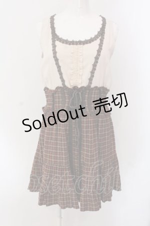 画像: axes femme / ウエストシャーリングチェック7チェック切替ワンピース M アイボリー×ブラウン O-25-04-15-059-AX-OP-IG-OS