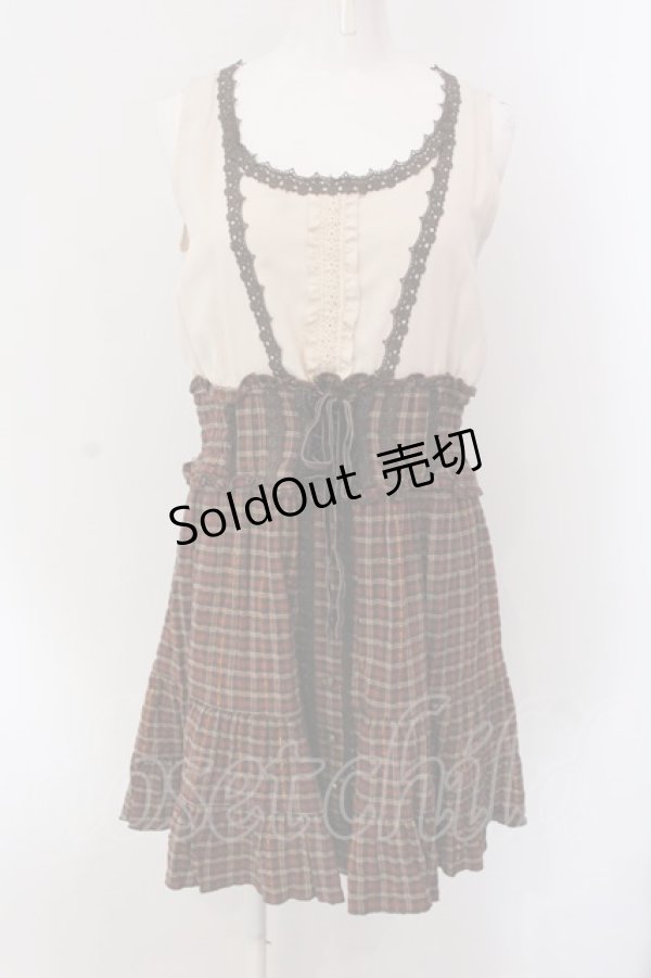画像1: axes femme / ウエストシャーリングチェック7チェック切替ワンピース M アイボリー×ブラウン O-25-04-15-059-AX-OP-IG-OS (1)