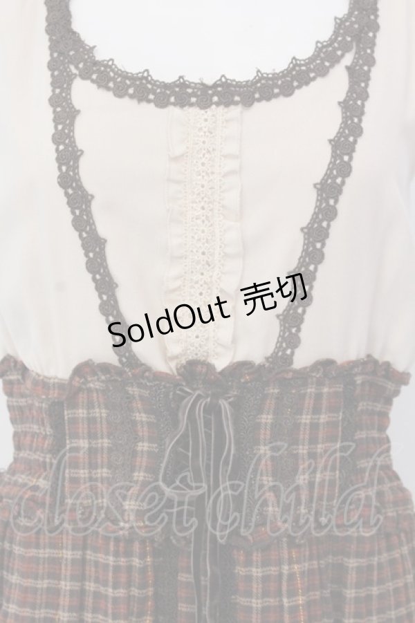画像2: axes femme / ウエストシャーリングチェック7チェック切替ワンピース M アイボリー×ブラウン O-25-04-15-059-AX-OP-IG-OS (2)