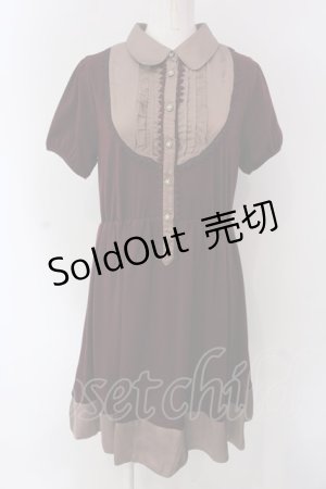 画像: axes femme / ブローチ付きブラウス風ワンピース M ワイン O-25-04-15-060-AX-OP-IG-OS