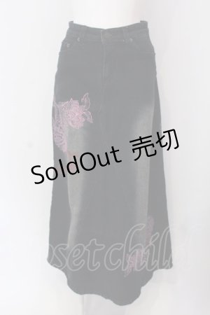 画像: gouk / プリントデニムロングスカート  インディゴ O-25-04-15-062-GO-SK-IG-OS
