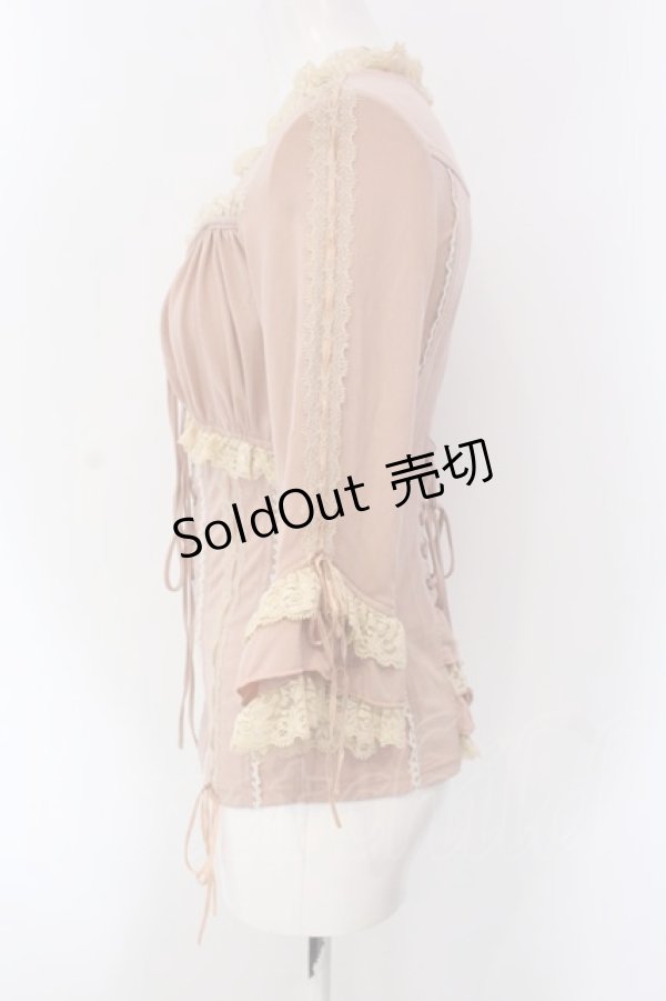 画像3: Ozz oneste / レースアップ胸元ギャザーカットソー  ピンク×アイボリー O-25-04-15-064-OO-TO-IG-OS (3)