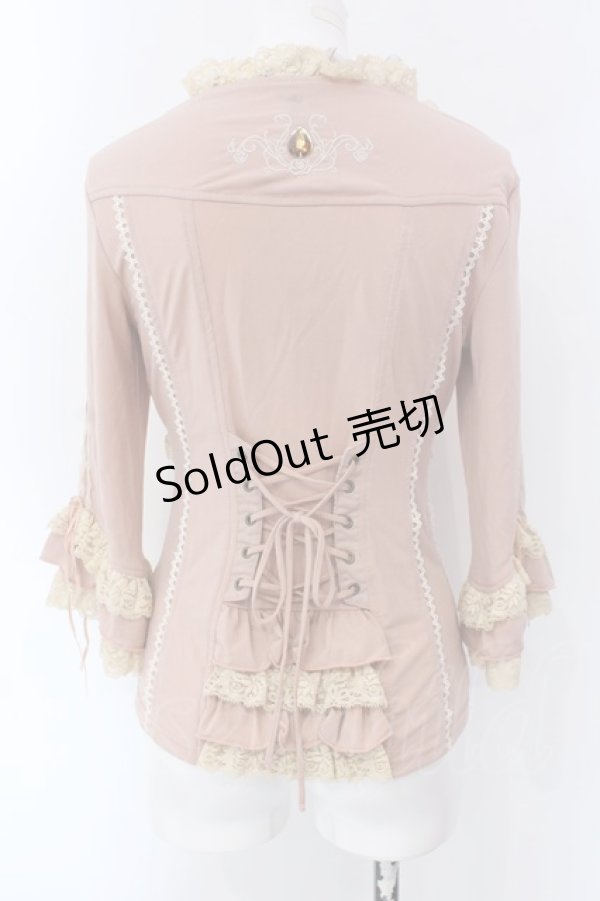 画像4: Ozz oneste / レースアップ胸元ギャザーカットソー  ピンク×アイボリー O-25-04-15-064-OO-TO-IG-OS (4)