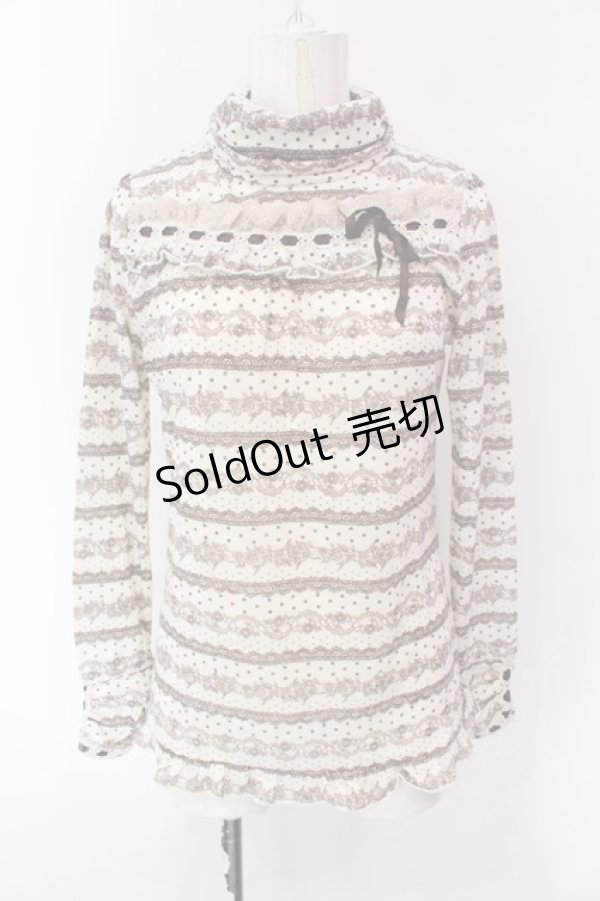 画像1: axes femme / レースプリントハイネックカットソー M アイボリー O-25-04-15-066-AX-TO-IG-OS (1)