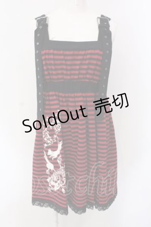 画像: PUTUMAYO / 双子ねこボーダーワンピ  ブラック×レッド O-25-04-15-072-PT-OP-IG-OS