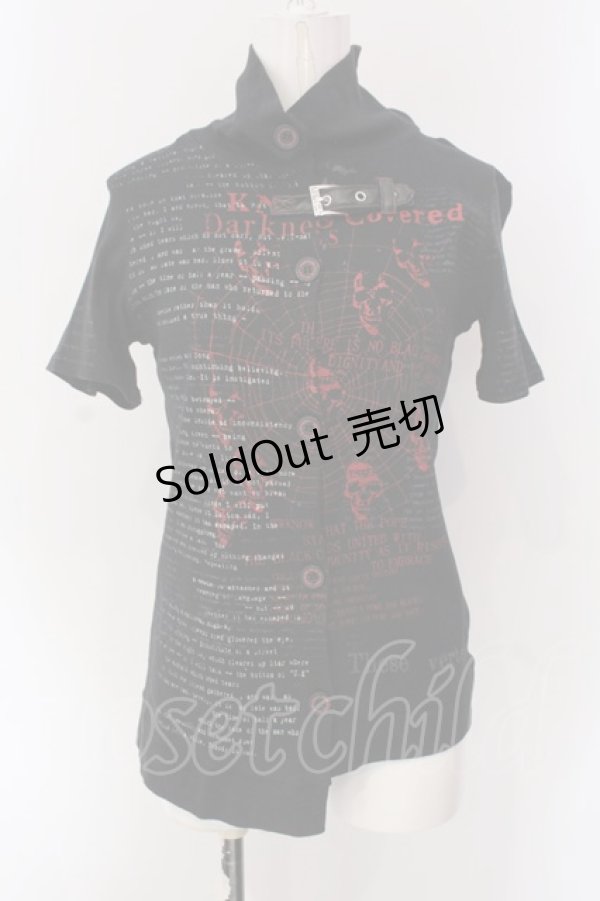 画像1: h.ANARCHY / 蜘蛛の巣プリント半袖ハイネックトップス  ブラック×レッド O-25-04-15-073-HN-TO-IG-OS (1)