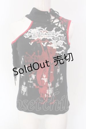 画像: h.ANARCHY / ワンスリーブレースアップトップス  ブラック×レッド O-25-04-15-074-HN-TO-IG-OS