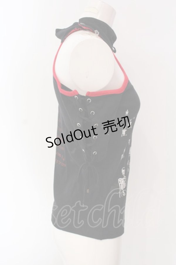 画像2: h.ANARCHY / ワンスリーブレースアップトップス  ブラック×レッド O-25-04-15-074-HN-TO-IG-OS (2)