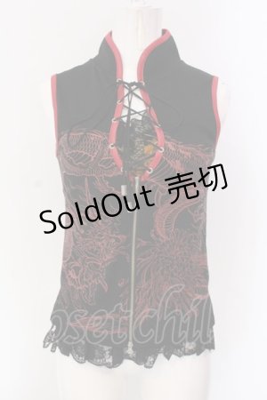 画像: Qutie Frash / カップ入り龍プリントノースリーブトップス【旧タグ】  ブラック×レッド O-25-04-15-076-QU-TO-IG-OS