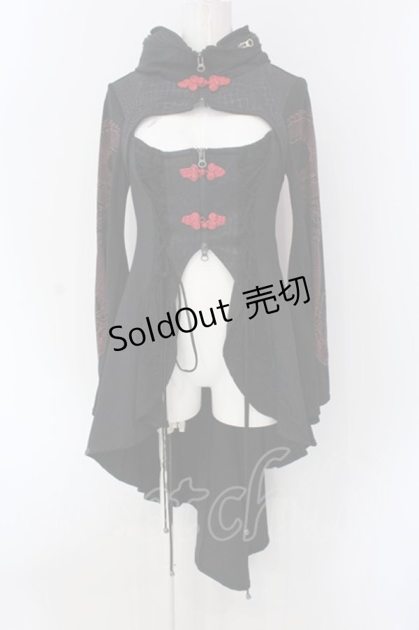 画像1: Qutie Frash / 胸開きチャイナチュニック  ブラック×レッド O-25-04-15-012-QU-OP-IG-ZI (1)