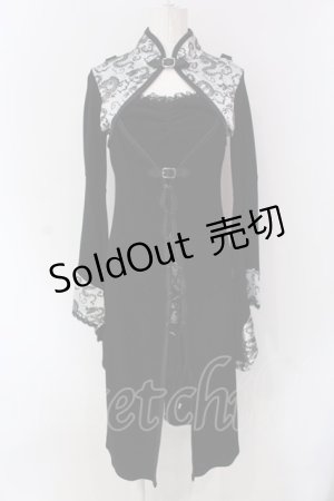 画像: Qutie Frash / 胸開きドラゴンサテン切り替えワンピース  ブラック×シルバー O-25-04-15-013-QU-OP-IG-OS