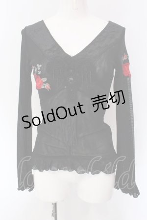 画像: Ozz On / 刺繍ネットカットソー  ブラック O-25-04-15-021-OO-TO-IG-OS