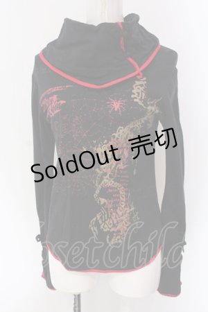 画像: h.ANARCHY / チャイナボタンネックカットソー  ブラック×レッド O-25-04-15-023-HN-TO-IG-OS