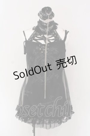 画像: h.naoto Blood / チョーカー付きチュールプリントキャミソール  ブラック O-25-04-15-024-HN-TO-IG-OS