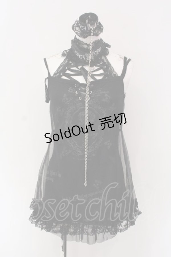 画像1: h.naoto Blood / チョーカー付きチュールプリントキャミソール  ブラック O-25-04-15-024-HN-TO-IG-OS (1)