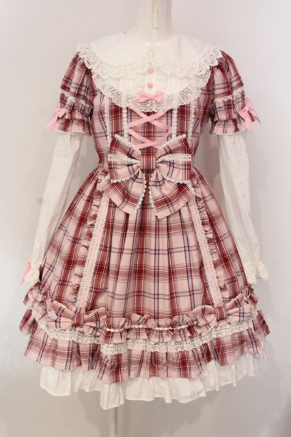 画像1: Angelic Pretty / Dolly Girl付け袖ワンピース(タータン)  ピンク O-25-04-17-068-AP-OP-IG-OS (1)