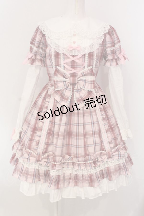 画像1: Angelic Pretty / Dolly Girl付け袖ワンピース(タータン)  ピンク O-25-04-17-068-AP-OP-IG-OS (1)